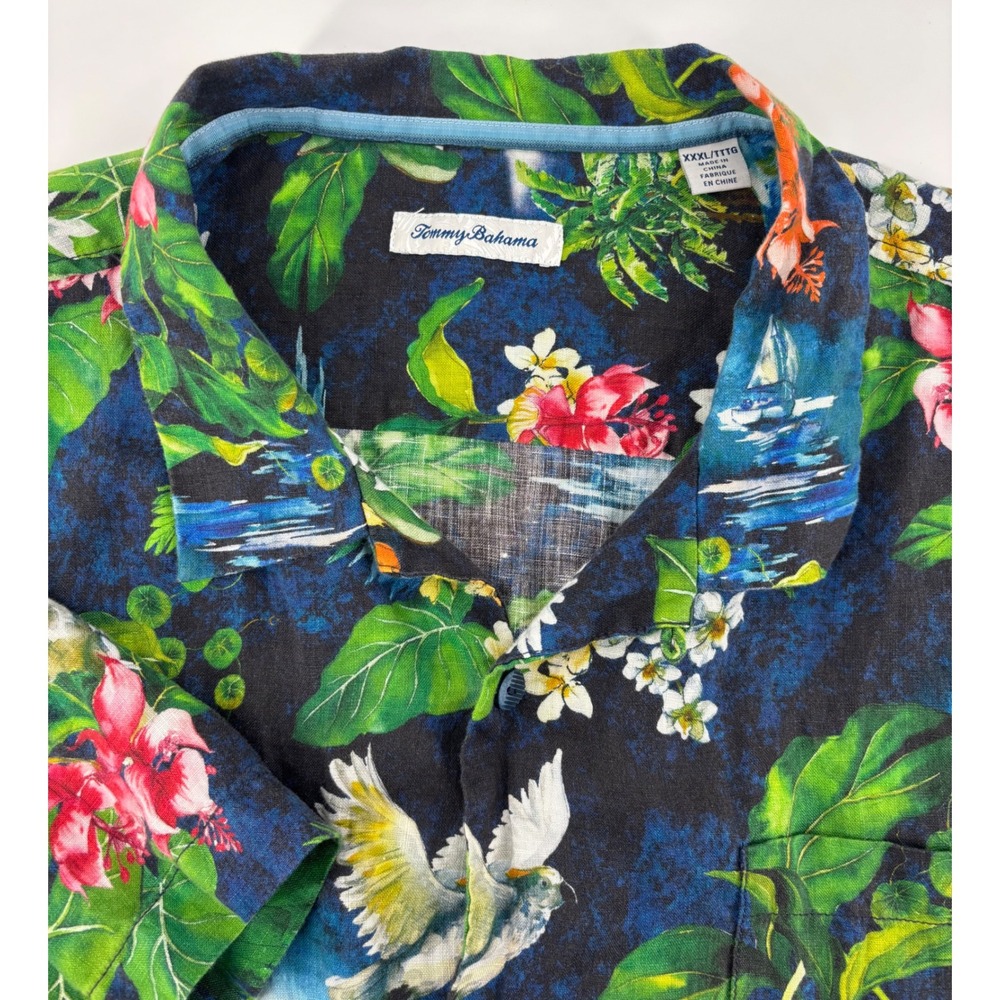 Tommy Bahama Linen Shirt Men 3XL Artist Series 2023 Navy Floral Short Sleeve